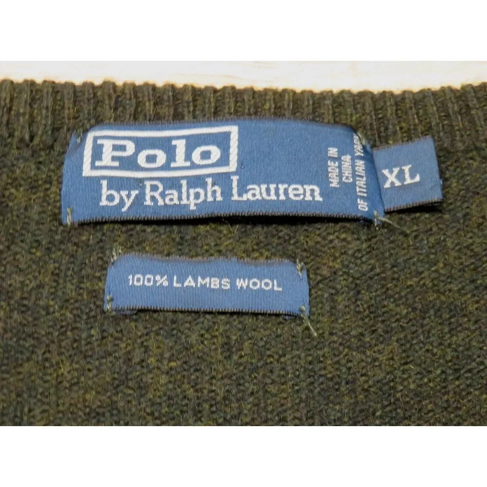 Polo Ralph Lauren‎ Green V Neck Sweater Wool Lambswool Size XL Italian Yarn